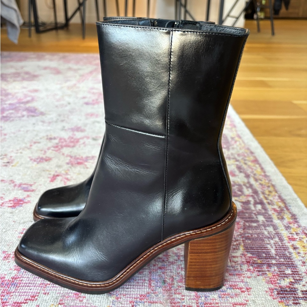 Minelli Black Leather Heeled Boots